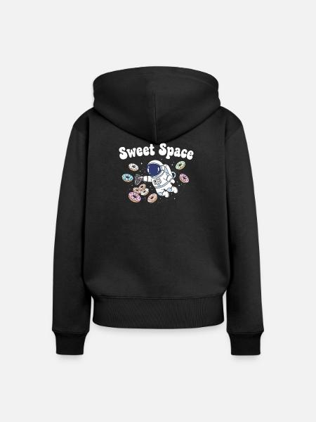 Süße Raumfahrt mit Donuts - Frauen Premium Bio Zip Hoodie - Schwarz