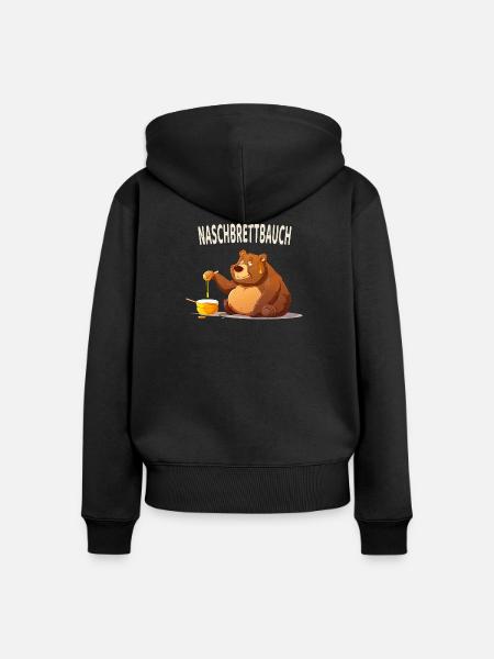 Naschbrettbauch Lustiger Honigbär - Frauen Premium Bio Zip Hoodie - Schwarz