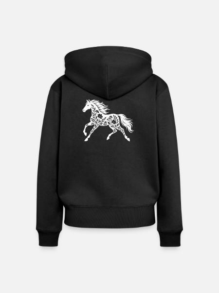 Blumenpferd Silhouette - Frauen Premium Bio Zip Hoodie - Schwarz