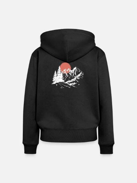 Berg-Sonnenuntergang-Silhouette - Frauen Premium Bio Zip Hoodie - Schwarz