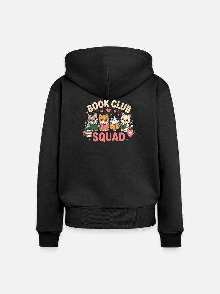 Buchclub Katzen Squad - Frauen Premium Bio Zip Hoodie - Schwarz