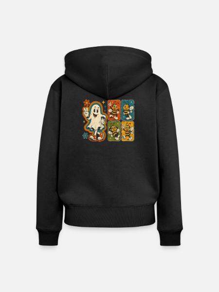 Geist und Bienchen Retro-Print - Frauen Premium Bio Zip Hoodie - Schwarz