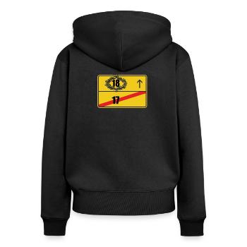 Ortsschild 18. Geburtstag Geschenk - Frauen Premium Bio Zip Hoodie - Schwarz - Hinten - Julia (174cm)