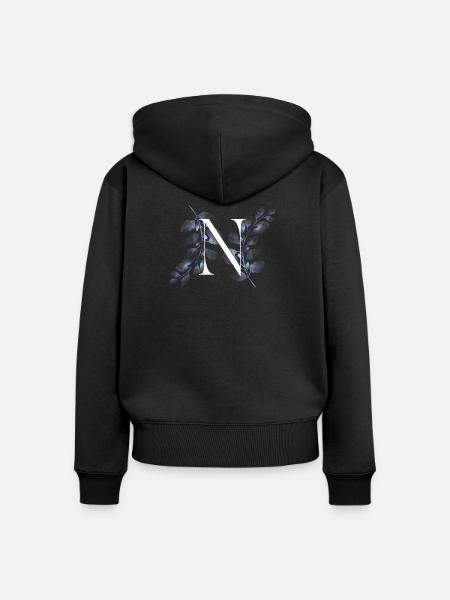 Blaues Floral N Monogramm - Frauen Premium Bio Zip Hoodie - Schwarz