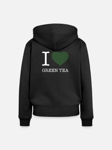 I LOVE GREEN TEA - Frauen Premium Bio Zip Hoodie - Schwarz