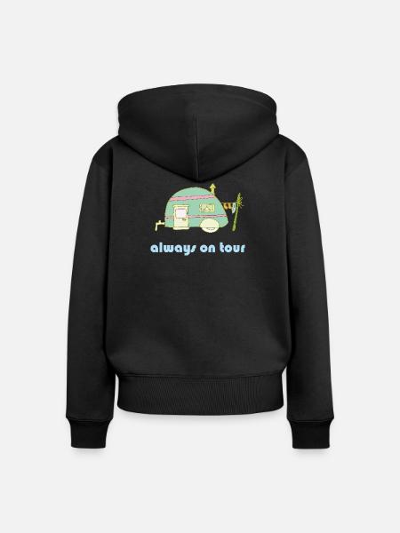 Always on Tour Retro-Wohnwagen - Frauen Premium Bio Zip Hoodie - Schwarz