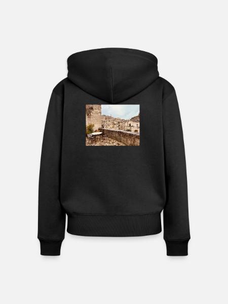 Terrasse in einem Steindorf - Frauen Premium Bio Zip Hoodie - Schwarz