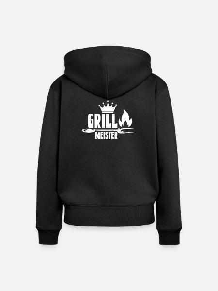 Feuriger Grillmeister mit Krone - Frauen Premium Bio Zip Hoodie - Schwarz