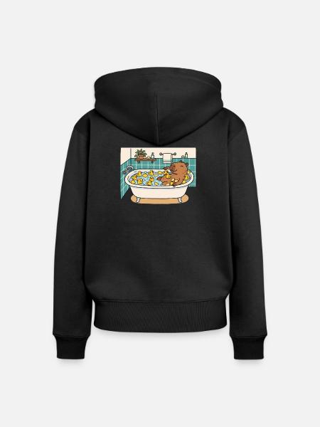 Capybara-Schaumbad mit Quietscheenten und Yuzu - Frauen Premium Bio Zip Hoodie - Schwarz