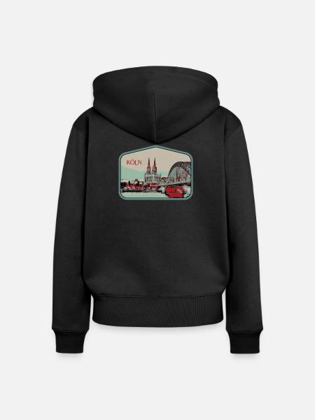 Panoramablick Köln Illustration - Frauen Premium Bio Zip Hoodie - Schwarz