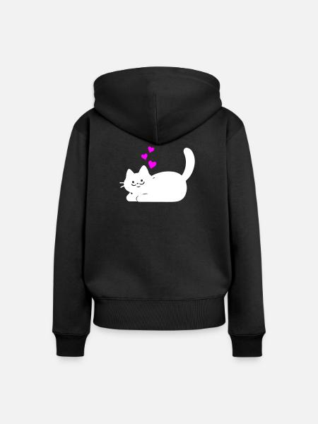 Liegende Katze mit Herzen Weiß - Frauen Premium Bio Zip Hoodie - Schwarz