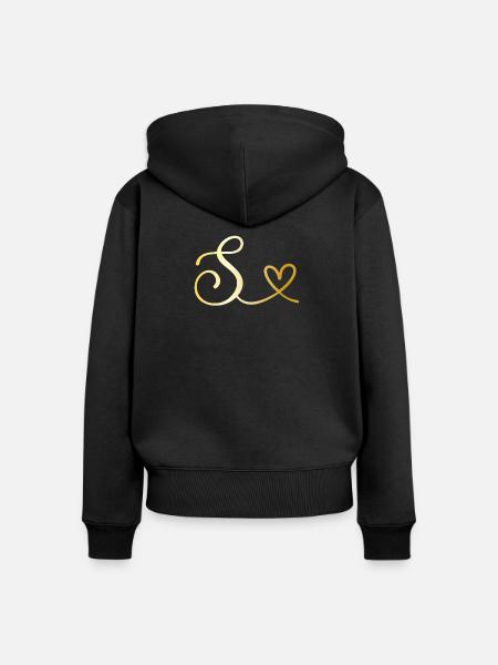 Buchstabe S goldenes Monogramm mit Herz - Frauen Premium Bio Zip Hoodie - Schwarz