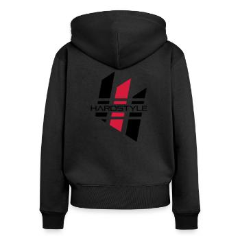 hardstyle_04 - Frauen Premium Bio Zip Hoodie - Schwarz - Hinten - Julia (174cm)