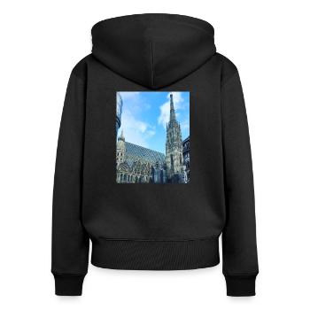 Cathédrale Saint-Étienne de Vienne - Sweat à capuche zippé Premium bio Femme - noir - Dos - Julia (174cm)