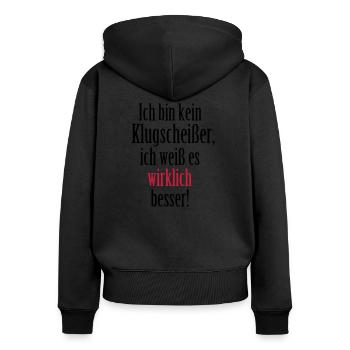 Klugscheißer - Frauen Premium Bio Zip Hoodie - Schwarz - Hinten - Julia (174cm)