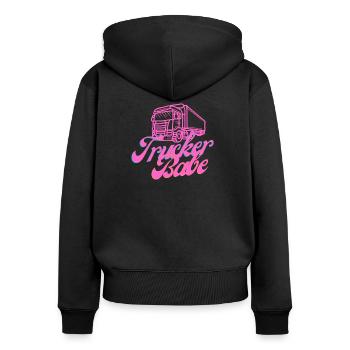 Trucker Babe LKW Fahrerin - Frauen Premium Bio Zip Hoodie - Schwarz - Hinten - Julia (174cm)