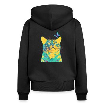 butterfly loves the cat - Frauen Premium Bio Zip Hoodie - Schwarz - Hinten - Julia (174cm)