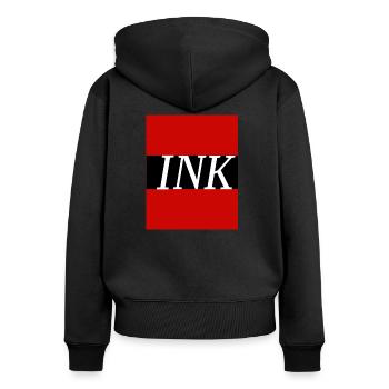 INK - Frauen Premium Bio Zip Hoodie - Schwarz - Hinten - Julia (174cm)