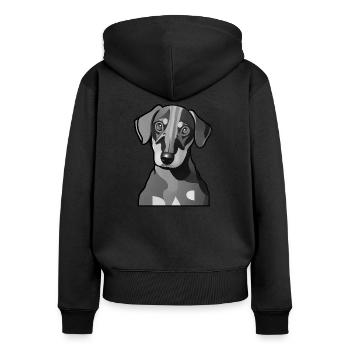 Dackel Design Grafik Motiv in Graustufen - Frauen Premium Bio Zip Hoodie - Schwarz - Hinten - Julia (174cm)