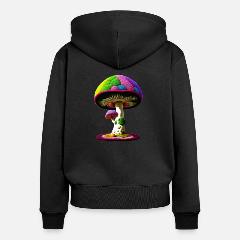 Magic Mashroom Tree - Women's Premium Organic Zip Hoodie - black