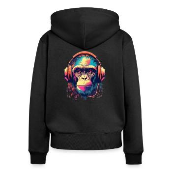 Monkey Beats - Frauen Premium Bio Zip Hoodie - Schwarz - Hinten - Julia (174cm)