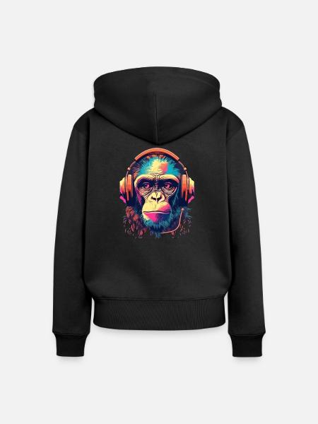 Monkey Beats - Frauen Premium Bio Zip Hoodie - Schwarz