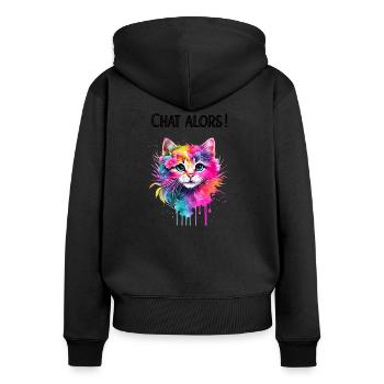 Chat alors - Sweat à capuche zippé Premium bio Femme - noir - Dos - Julia (174cm)