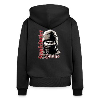 Frankfurter Design Frankfurter Ultras FFM Hessen - Frauen Premium Bio Zip Hoodie - Schwarz - Hinten - Julia (174cm)
