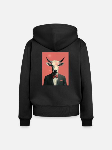 Mann Kuh surreale Collage - Frauen Premium Bio Zip Hoodie - Schwarz