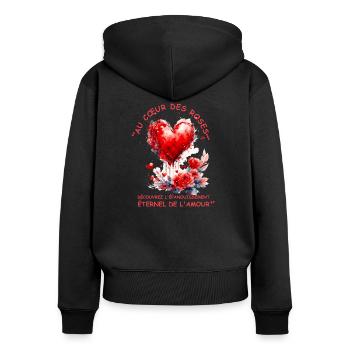 Aquarell Herz und Rosen Druckdesign - Frauen Premium Bio Zip Hoodie - Schwarz - Hinten - Julia (174cm)