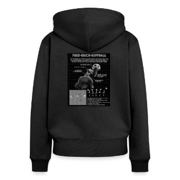 Fred-Erich-Kopfball - Frauen Premium Bio Zip Hoodie - Schwarz - Hinten - Julia (174cm)