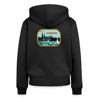 Fluss Hamburg: Segelboot-Illustration - Frauen Premium Bio Zip Hoodie - Schwarz - Hinten - Julia (174cm)