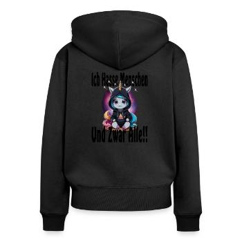 Licorne Je déteste les gens - Sweat à capuche zippé Premium bio Femme - noir - Dos - Julia (174cm)