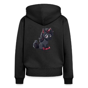 Black Unicorn schwarzes Einhorn Süß Lustig - Frauen Premium Bio Zip Hoodie - Schwarz - Hinten - Julia (174cm)