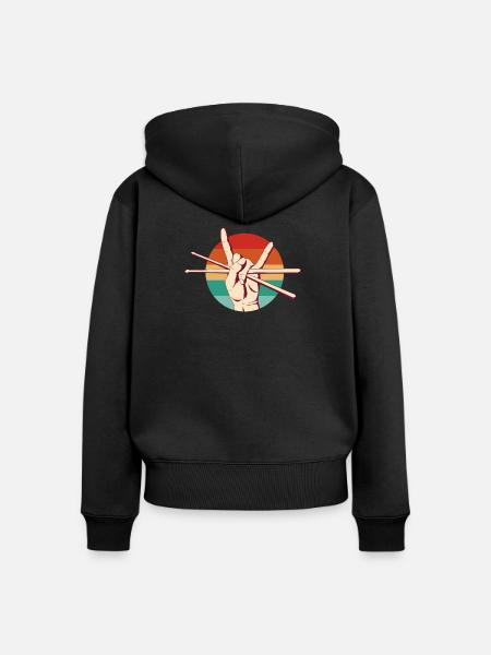 Drummer Rock - Frauen Premium Bio Zip Hoodie - Schwarz