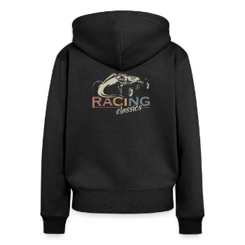 voiture vintage de course rétro Formula Symbol Logo Team - Sweat à capuche zippé Premium bio Femme - noir - Dos - Julia (174cm)