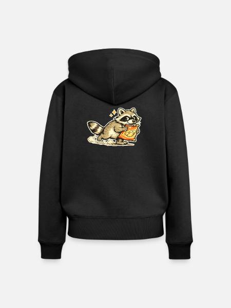 Waschbär mit Snackbeutel Cartoon - Frauen Premium Bio Zip Hoodie - Schwarz