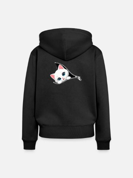 Süßes Kätzchen Reißverschluss Katze - Frauen Premium Bio Zip Hoodie - Schwarz