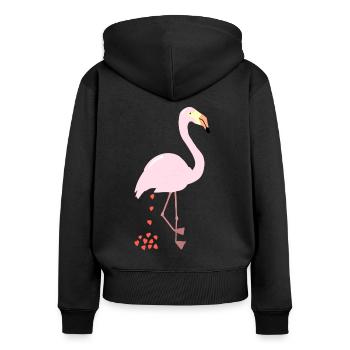 Flamingo - Lustiges Herz Poo Shirt - Frauen Premium Bio Zip Hoodie - Schwarz - Hinten - Julia (174cm)