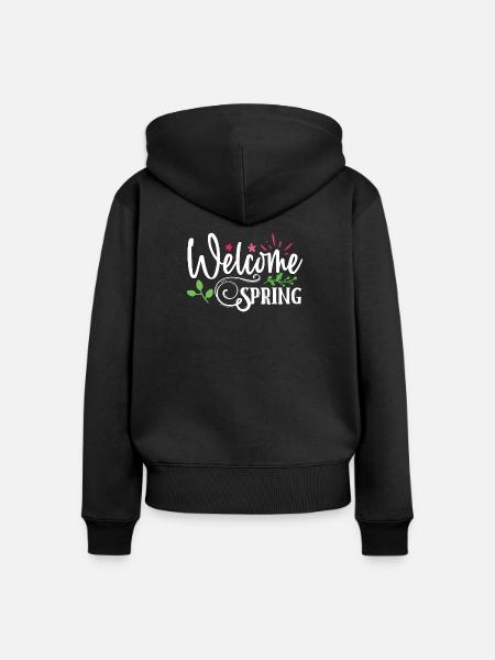 Willkommen Frühling - Frauen Premium Bio Zip Hoodie - Schwarz