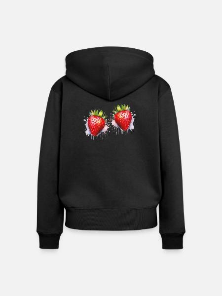 Wasserfarbene Erdbeeren - Frauen Premium Bio Zip Hoodie - Schwarz