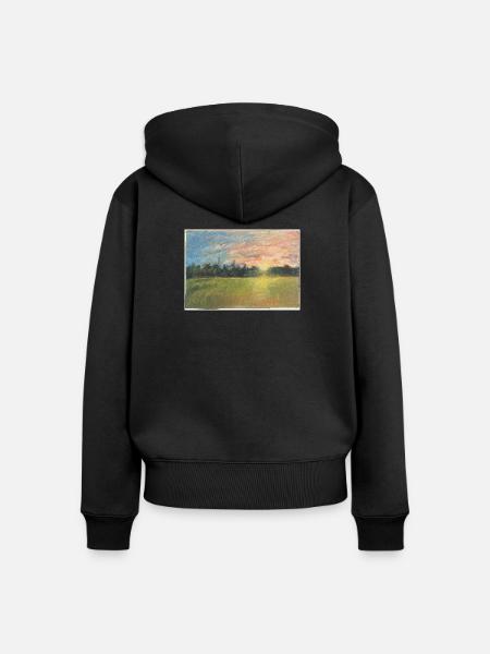 Wiese bei Sonnenuntergang - Frauen Premium Bio Zip Hoodie - Schwarz