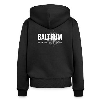 Koordinaten Baltrum - Frauen Premium Bio Zip Hoodie - Schwarz - Hinten - Julia (174cm)
