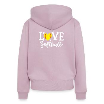 Softball-Spieler Softball - Frauen Premium Bio Zip Hoodie - Altrosa - Hinten - Julia (174cm)