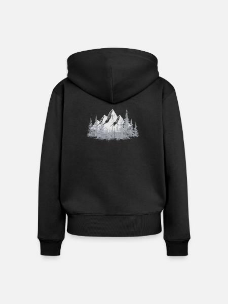 Ruhige Bergwald-Silhouette - Frauen Premium Bio Zip Hoodie - Schwarz