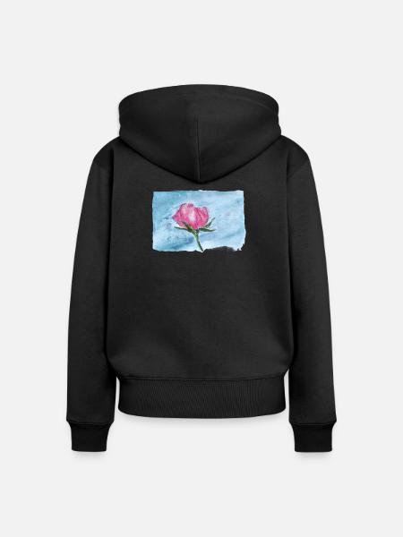 Aquarell Rose auf Himmelblau - Frauen Premium Bio Zip Hoodie - Schwarz