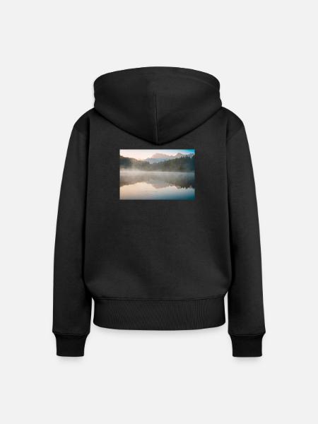 Morgennebel am stillen See - Frauen Premium Bio Zip Hoodie - Schwarz