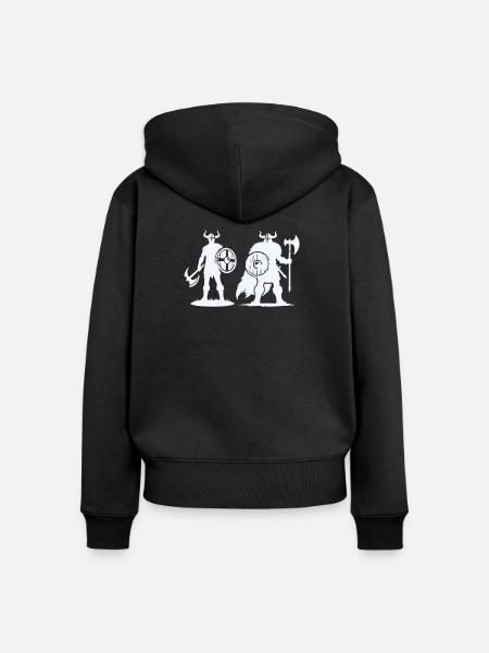 Wikinger-Duo: Schild & Beil im Schatten - Frauen Premium Bio Zip Hoodie - Schwarz