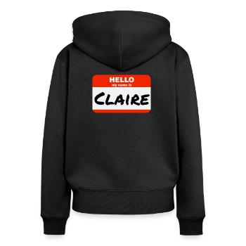 Bonjour, je m’appelle Claire Étiquette Nom Étiquette - Sweat à capuche zippé Premium bio Femme - noir - Dos - Julia (174cm)