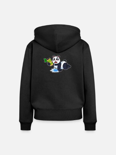 Panda Bambus  - Frauen Premium Bio Zip Hoodie - Schwarz